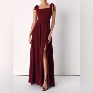 Love Me Forever Burgundy Tie-Strap Square Neck Maxi Dress
